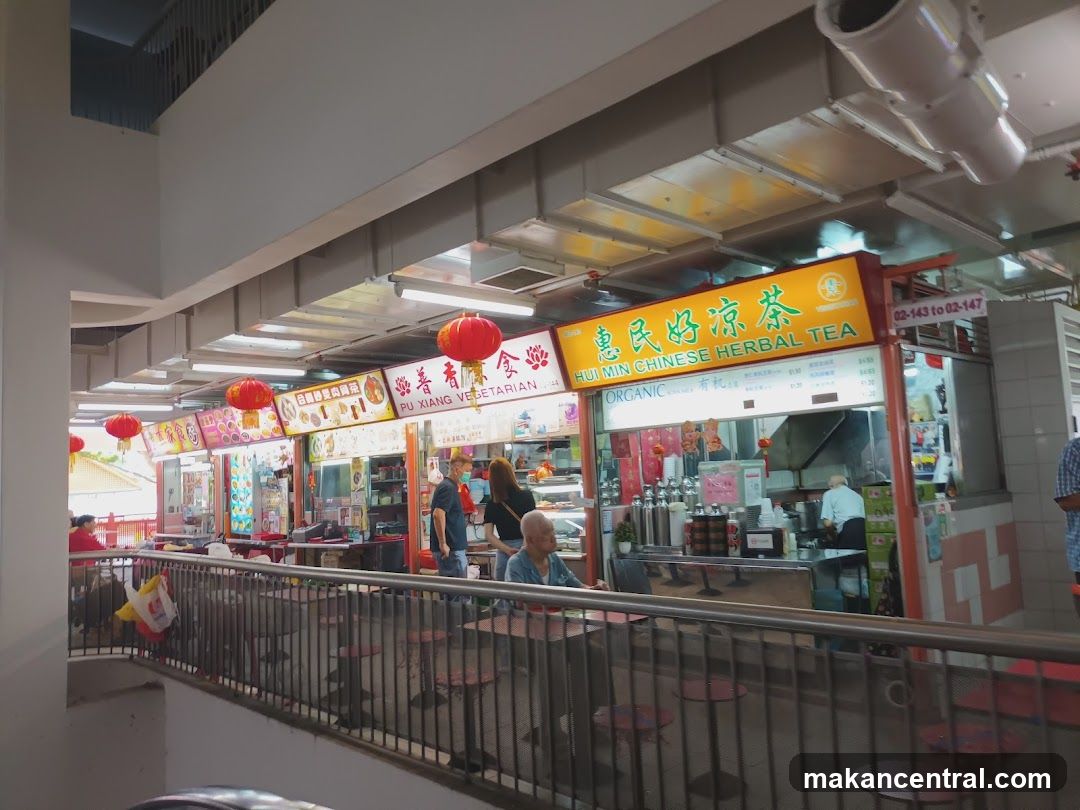 Food court interior with multiple stalls