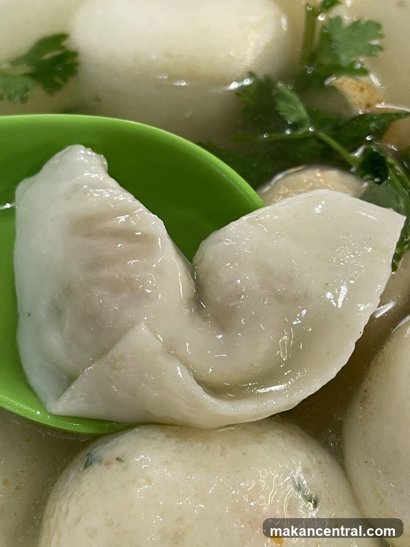Close-up of dumplings in broth