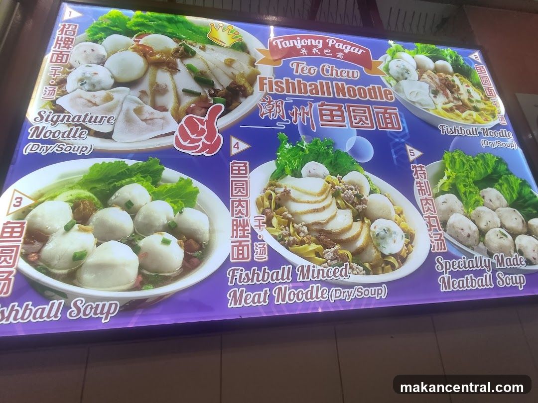 Tanjong Pagar Teo Chew Fishball Noodle Menu