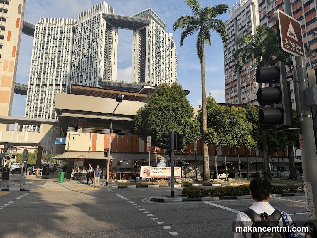 Urban street scene with modern buildings and signage