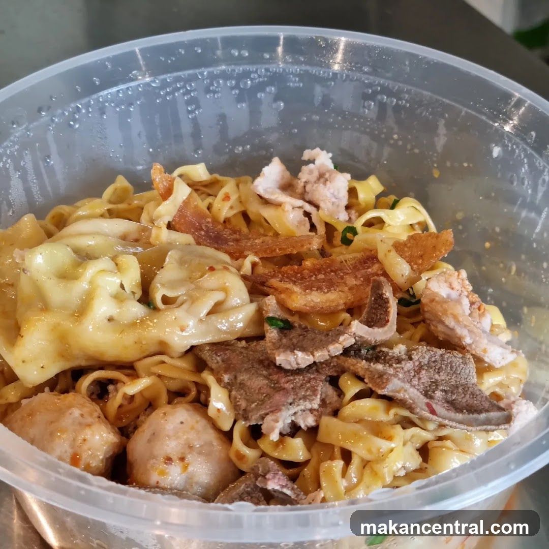 Noodles in plastic container