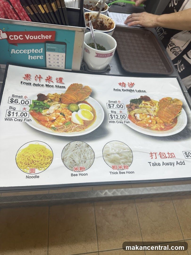 Fruit Juice Mee Siam and Asia Delight Laksa Menu