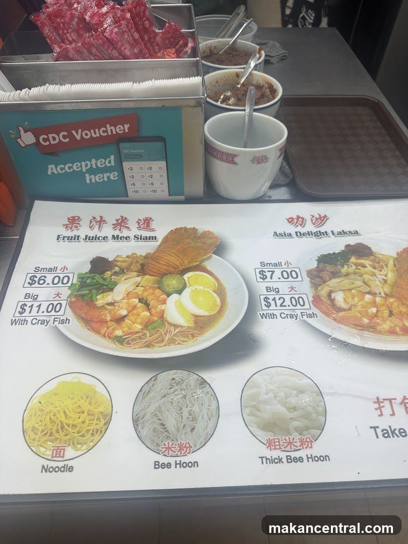 Fruit Juice Mee Siam and Asia Delight Laksa Menu