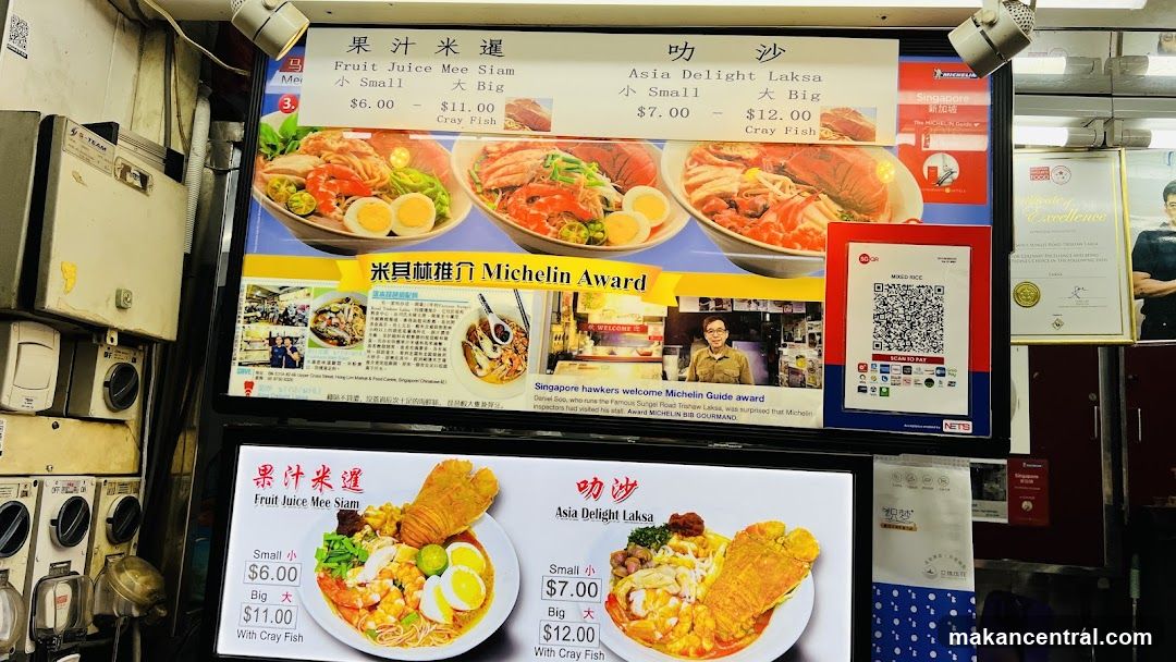 Fruit Juice Mee Siam and Asia Delight Laksa Menu Board