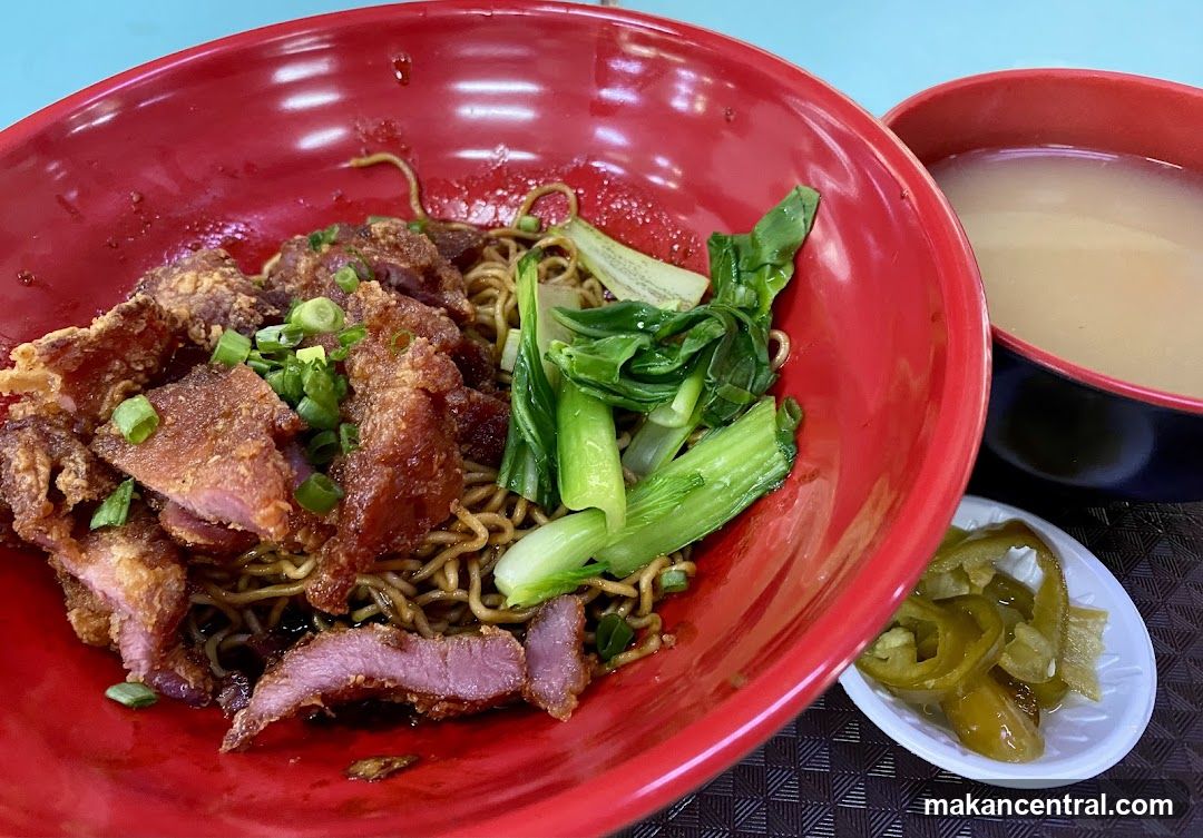 Food served in red bowl