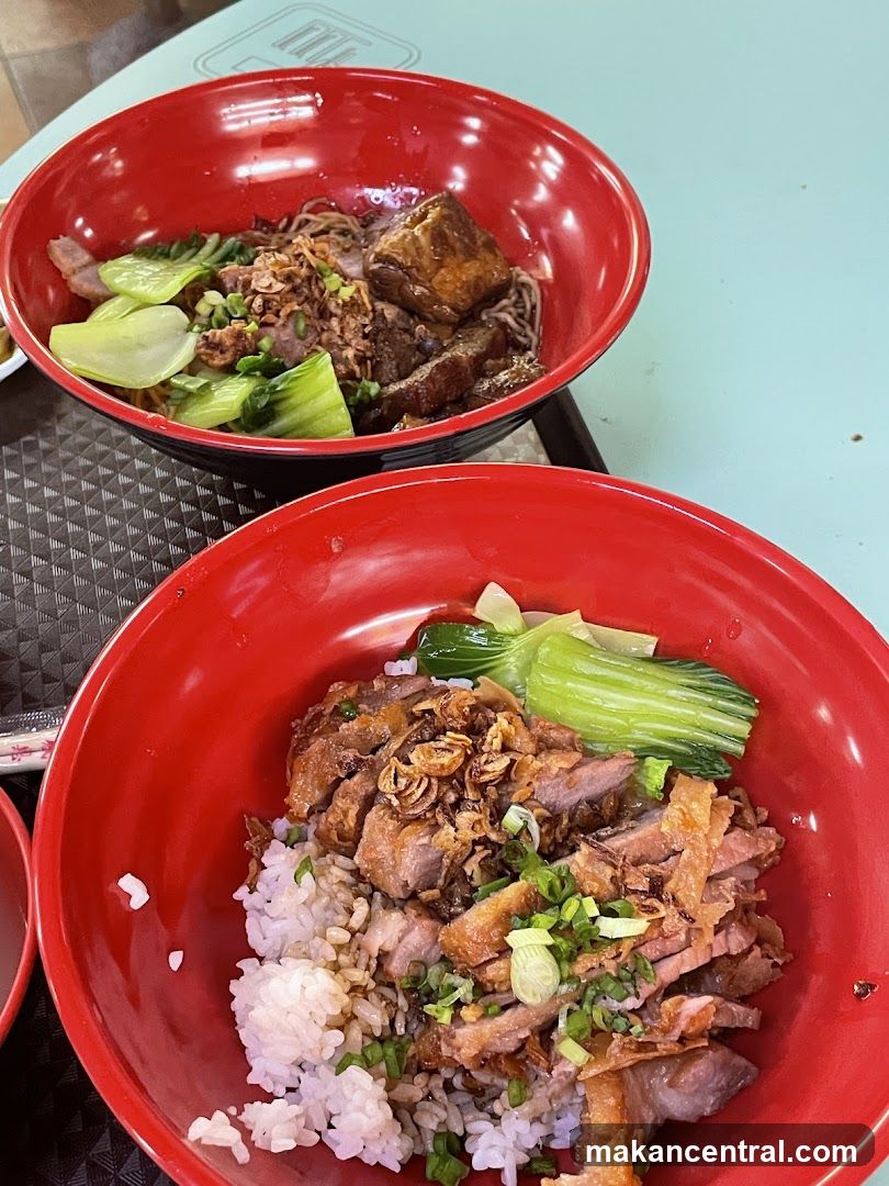 Food served in red bowls