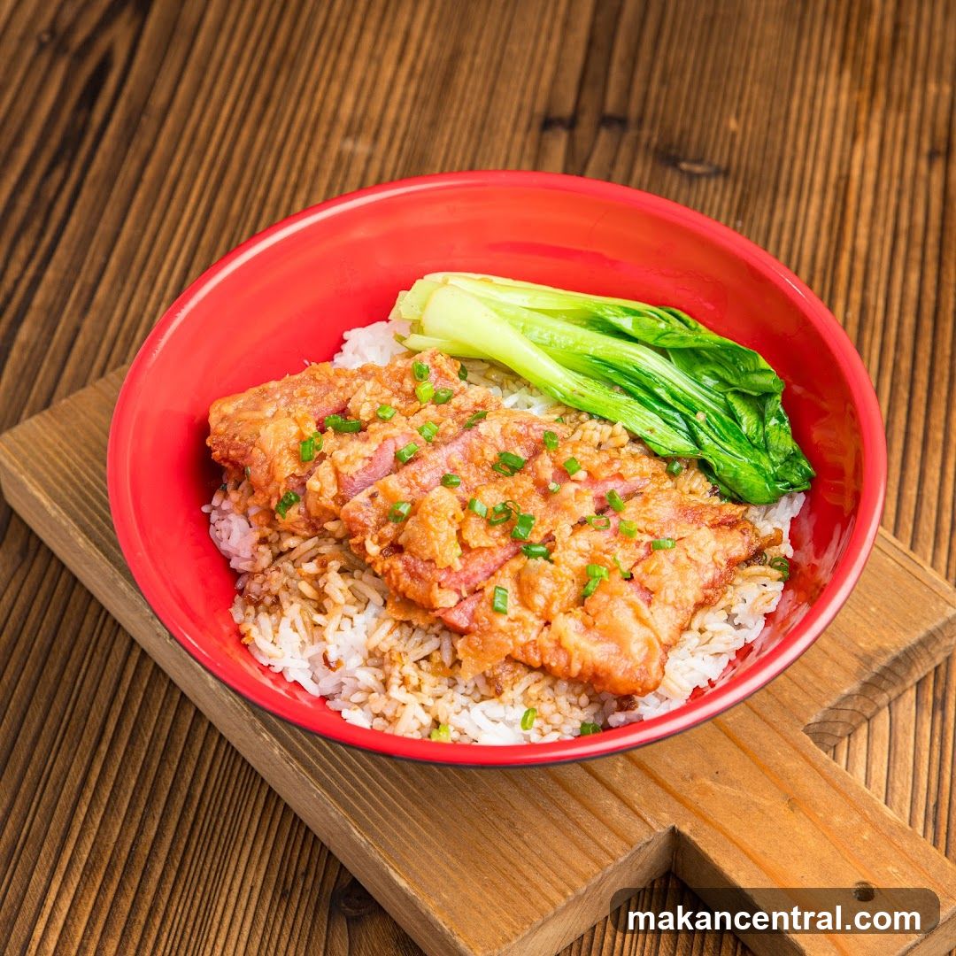 Rice Bowl with Fried Meat and Bok Choy
