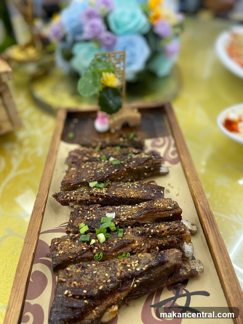 Grilled Ribs on Wooden Tray