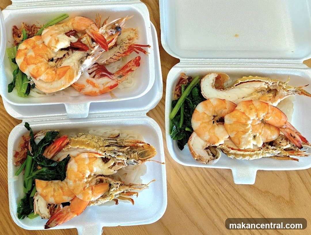 Seafood meal in takeout containers