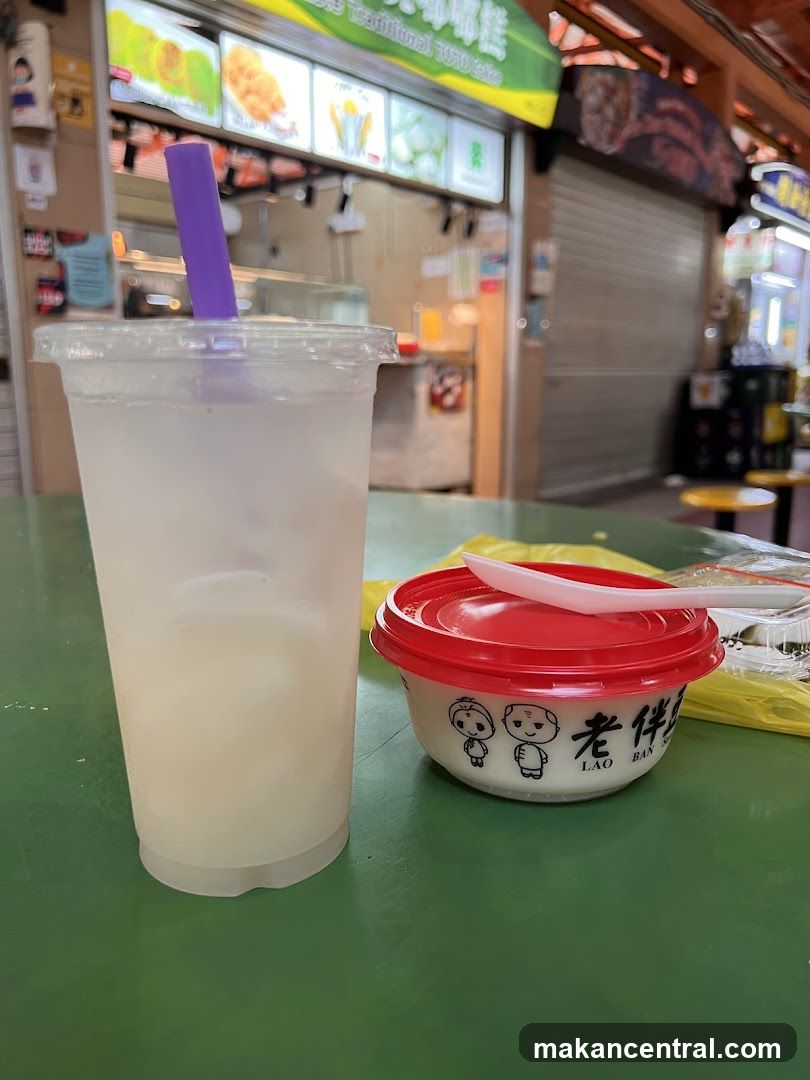 Food and drink at a hawker stall