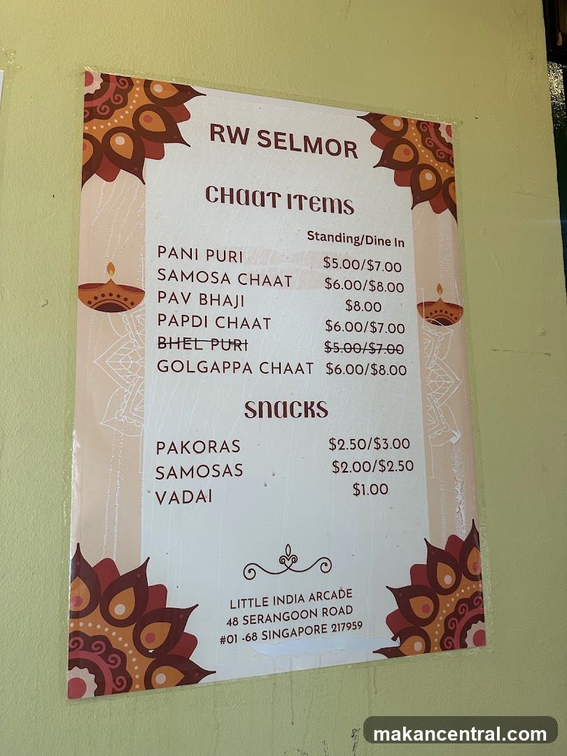 RW SELMOR Chaat and Snacks Menu