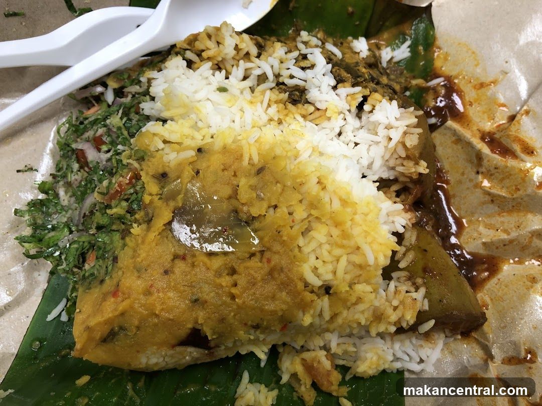 Rice with curries and salad