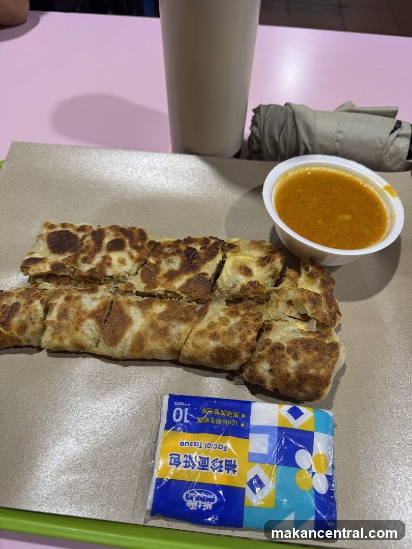 Roti Prata with Curry and Drink