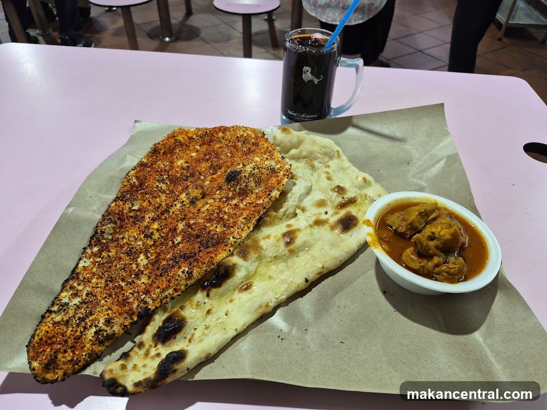 Naan with Curry and Drink