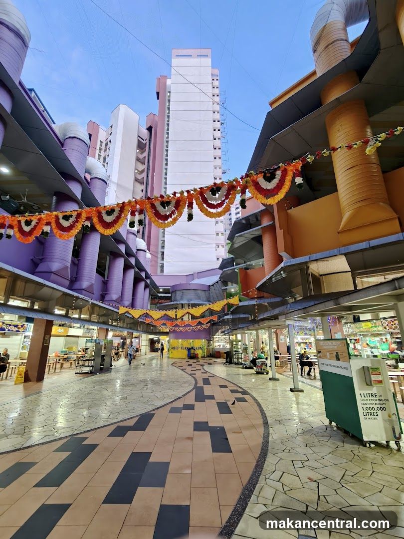 Outdoor Market Hall with Festive Decorations