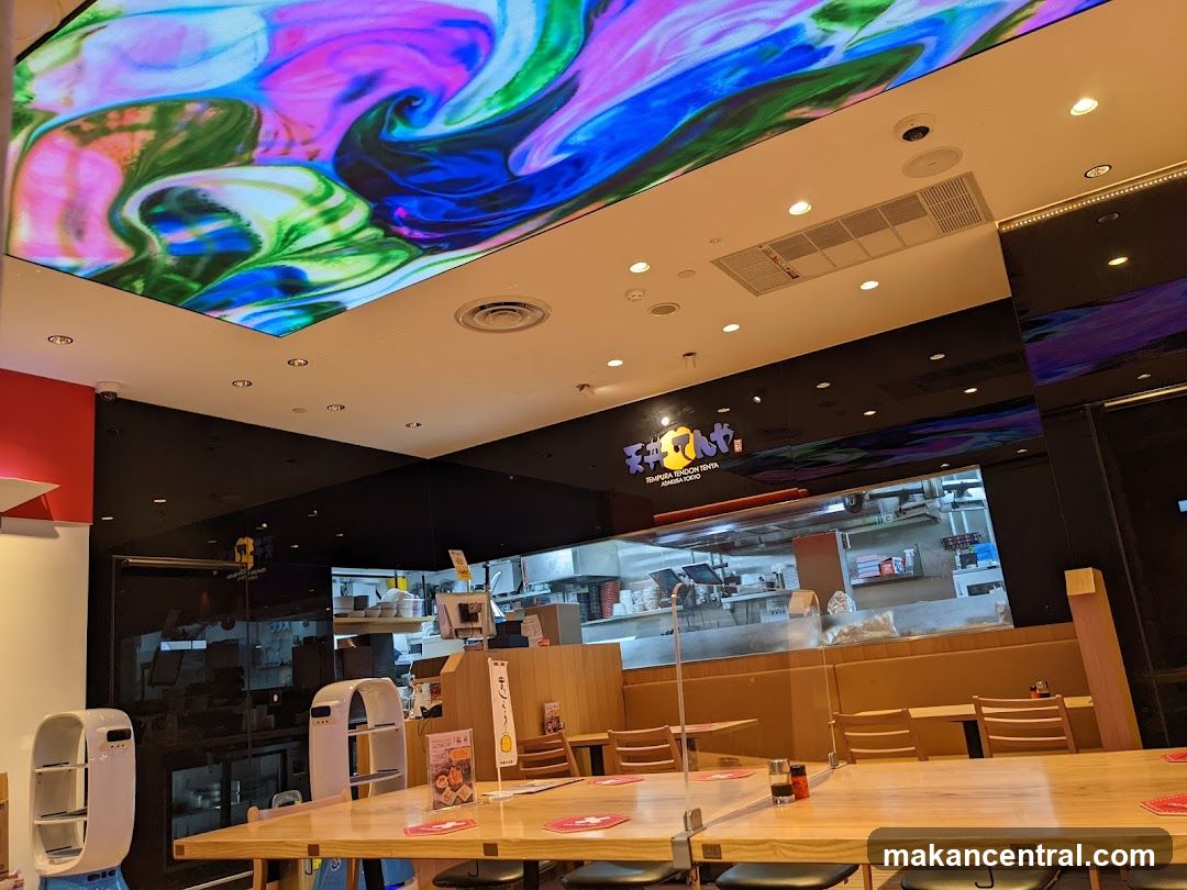 Restaurant Interior with Colorful Ceiling Display