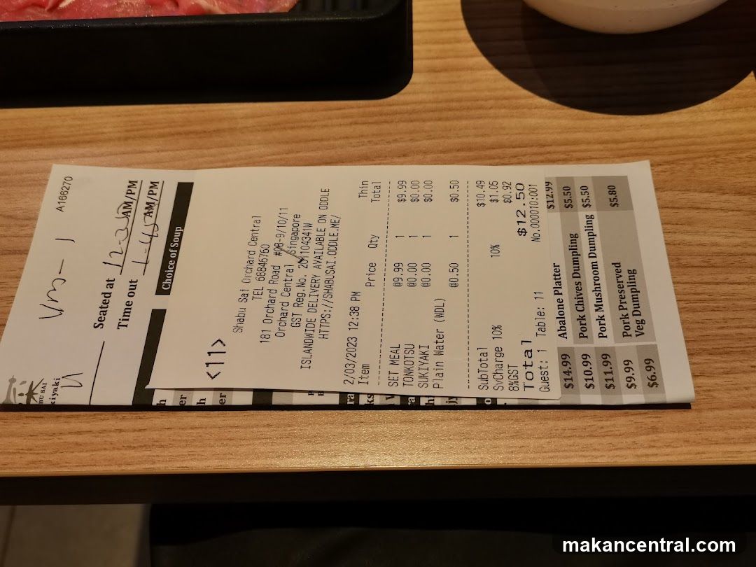 Shabu Sai Receipt