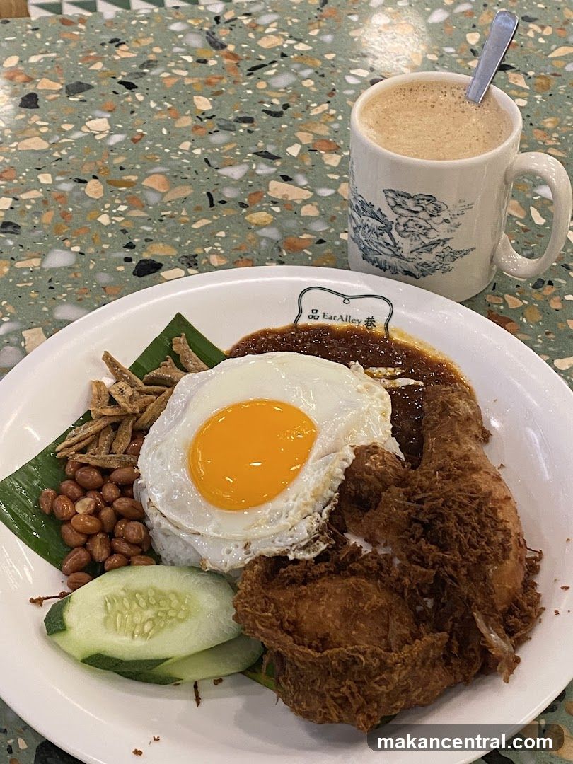 Nasi Lemak with Fried Chicken and Coffee