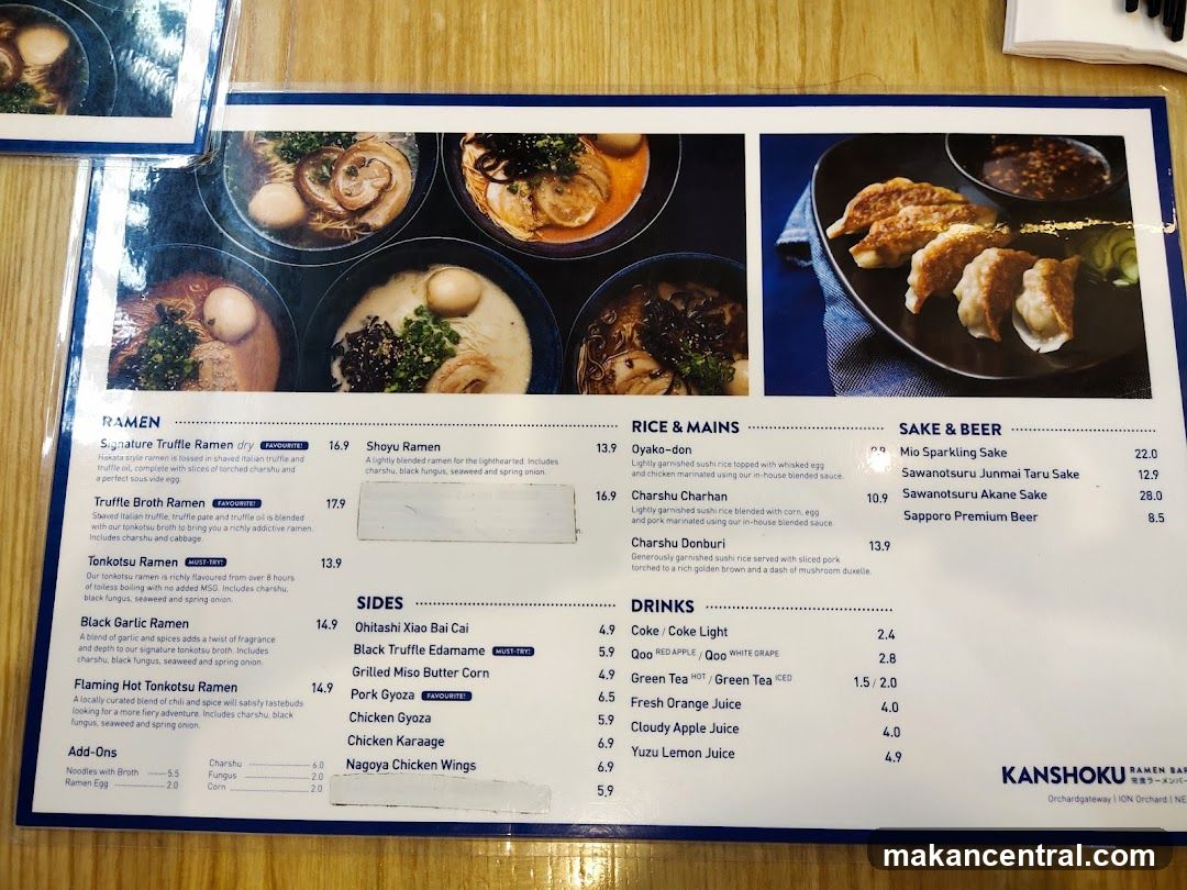 Kanshoku Ramen Bar Menu