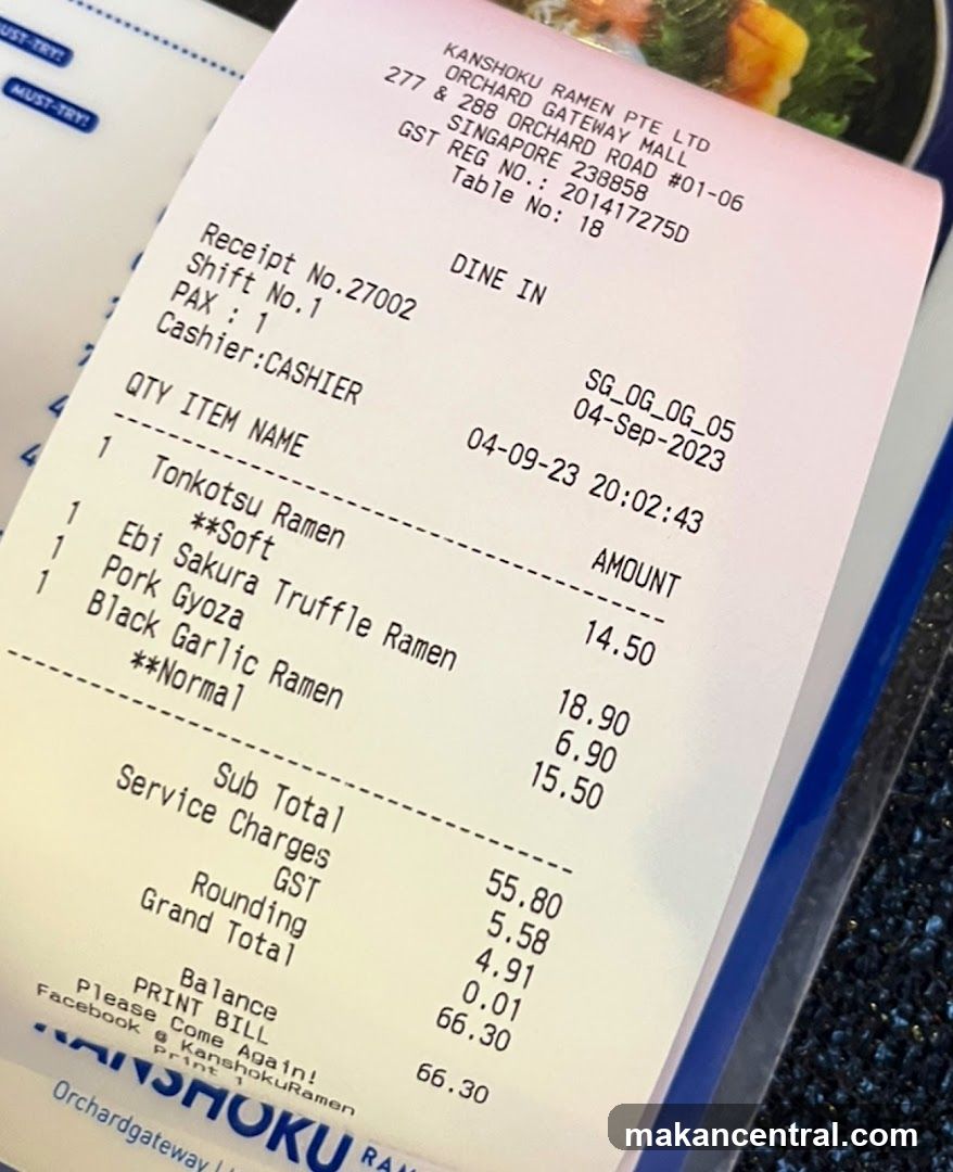 Ramen Restaurant Receipt