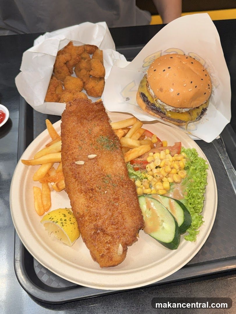 Burger and Fish and Chips