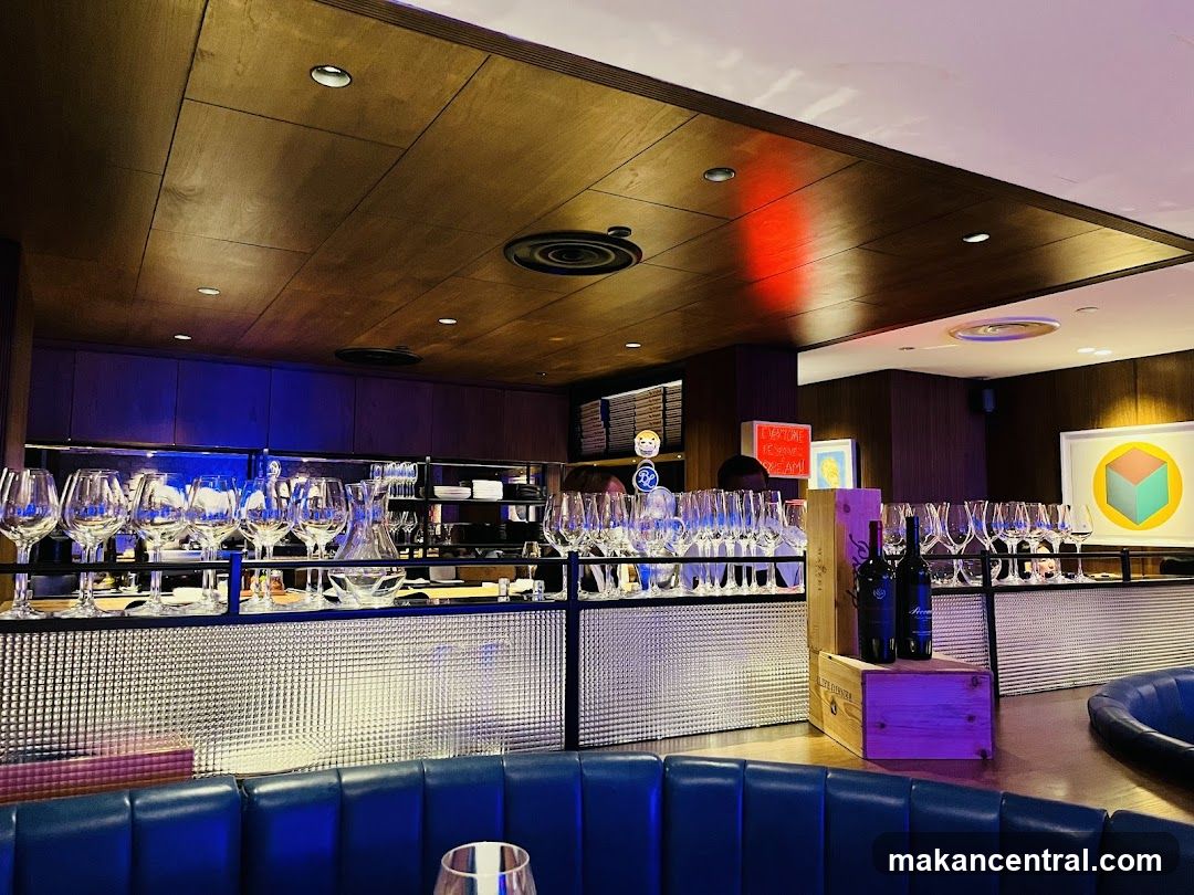 Bar Interior with Wine Glasses and Bottles