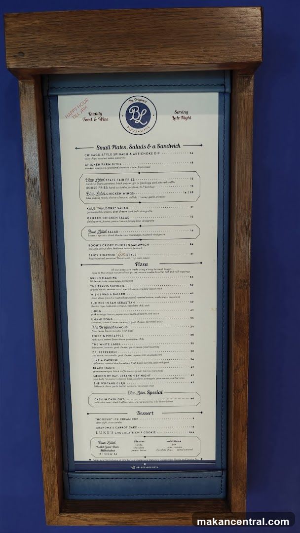 Blue Label Pizza Menu