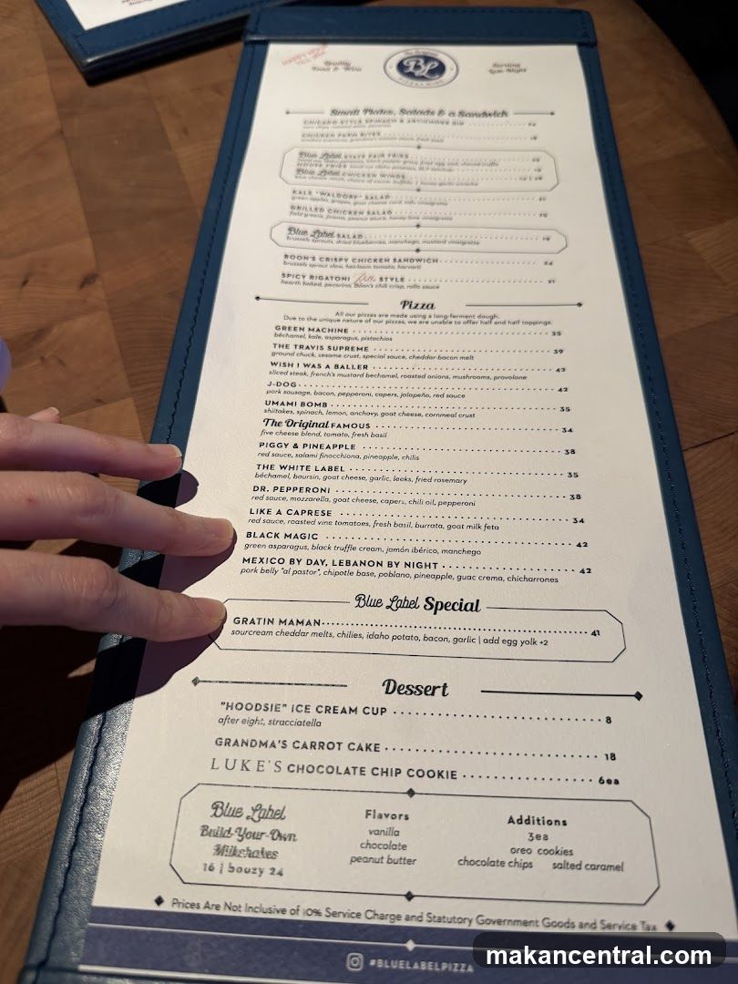 Blue Label Pizza Menu