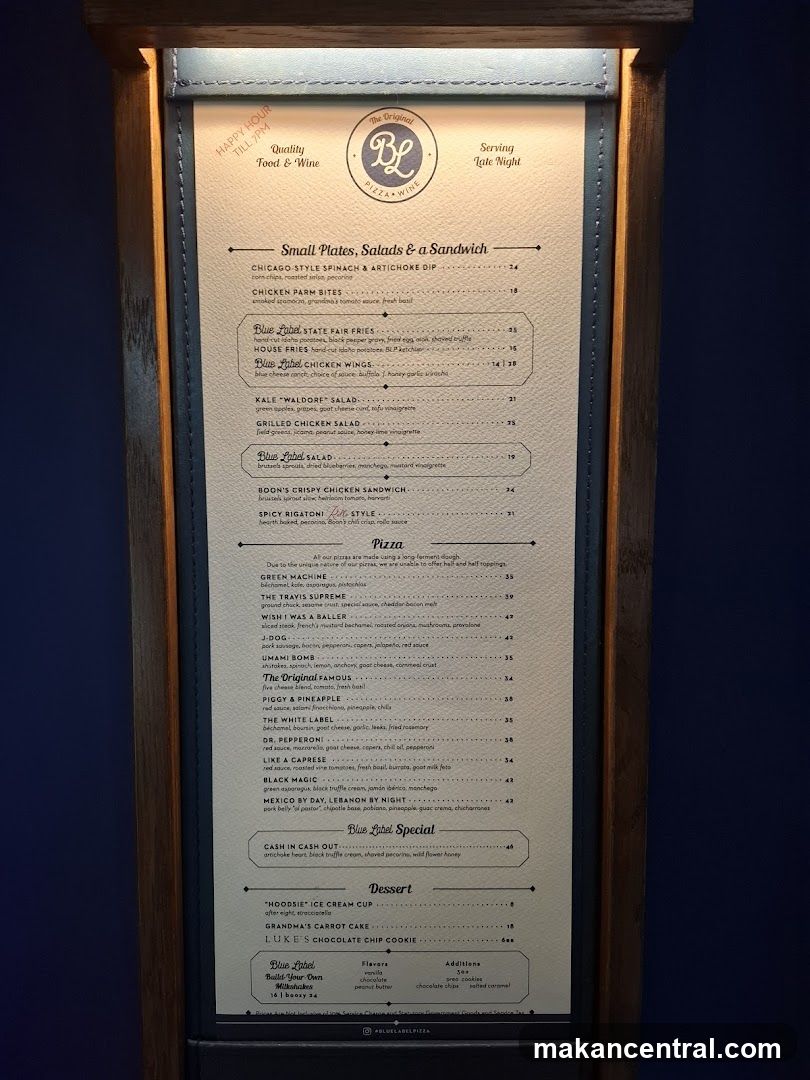 The Original BL Pizza & Wine Menu