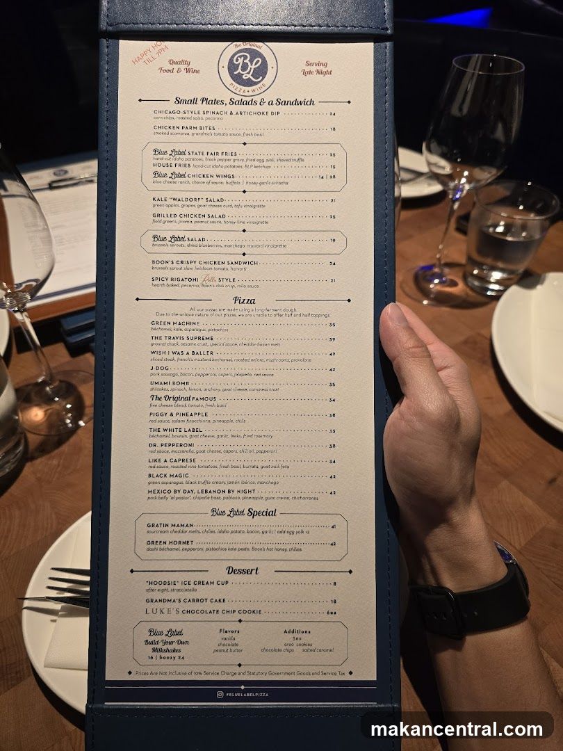 Blue Label Pizza & Wine Menu