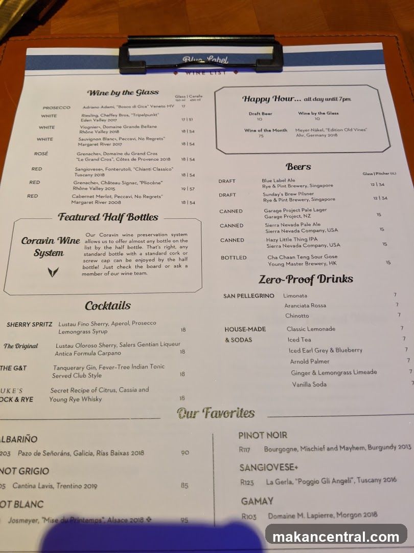 Blue Label Wine List