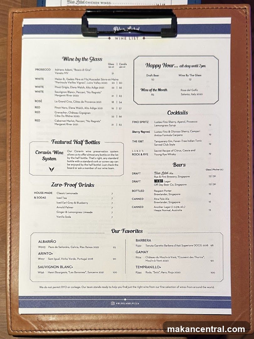 Blue Label Wine List