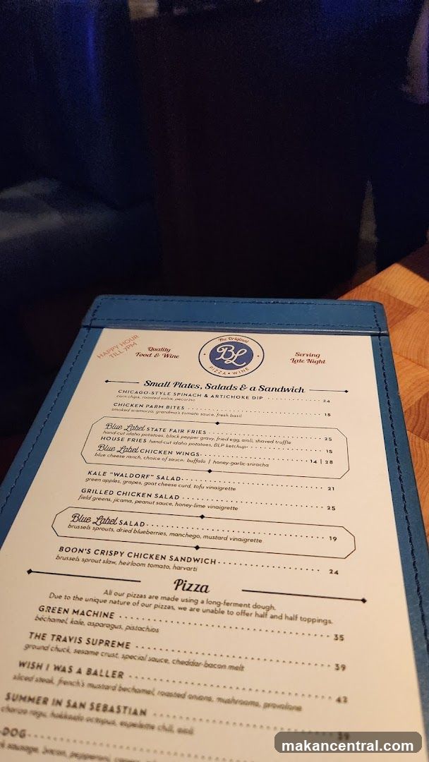 The Original BL Pizza & Wine Menu