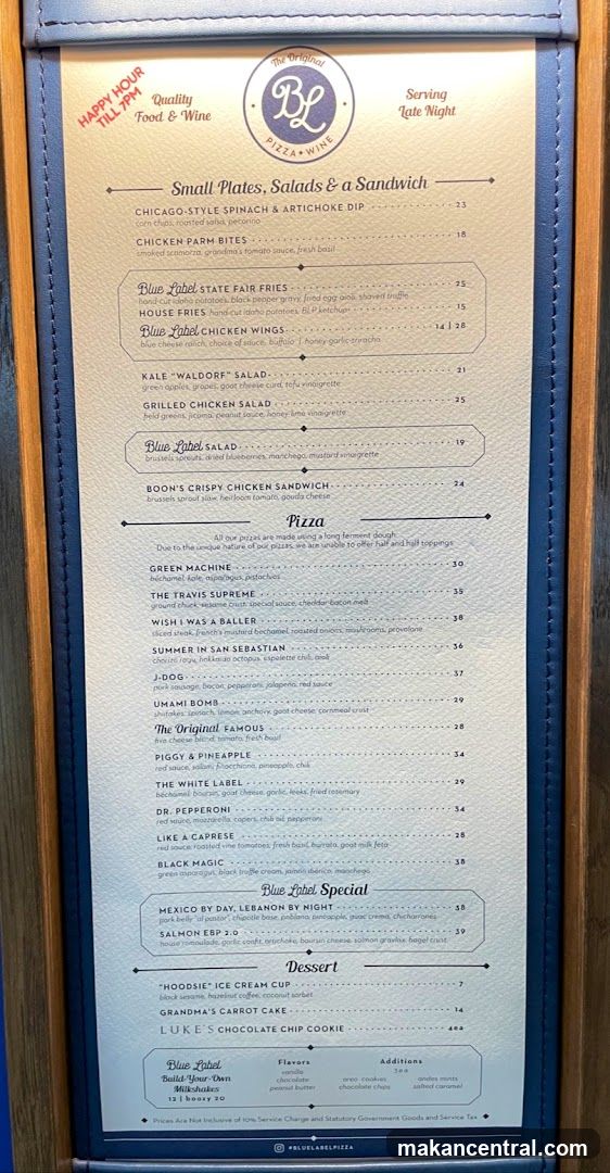 Blue Label Pizza Menu