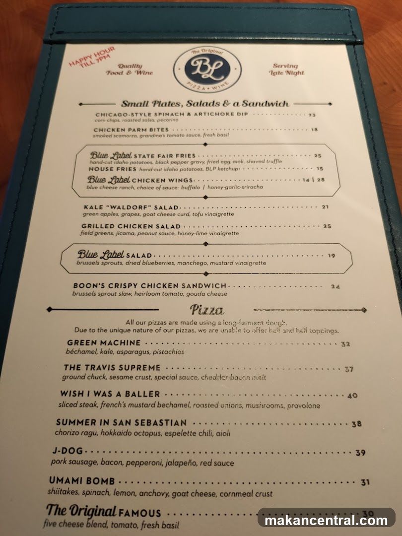 The Original BL Pizza & Wine Menu
