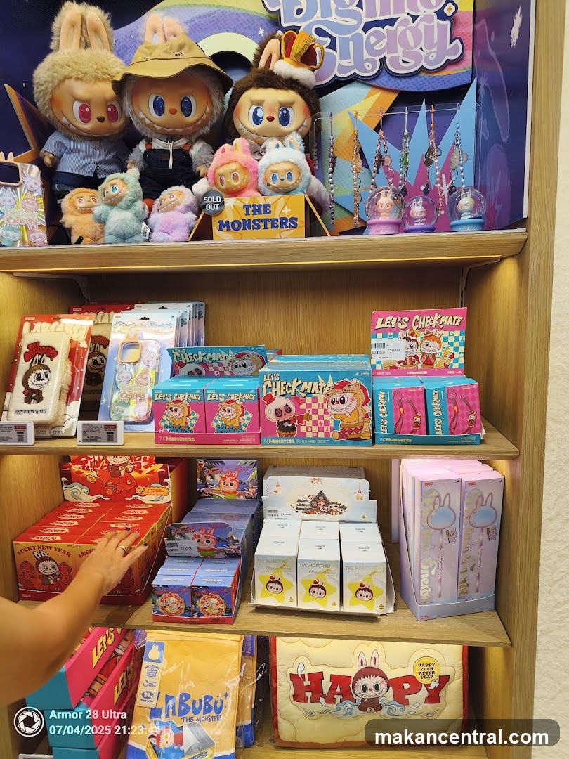 Display of collectible toys and merchandise
