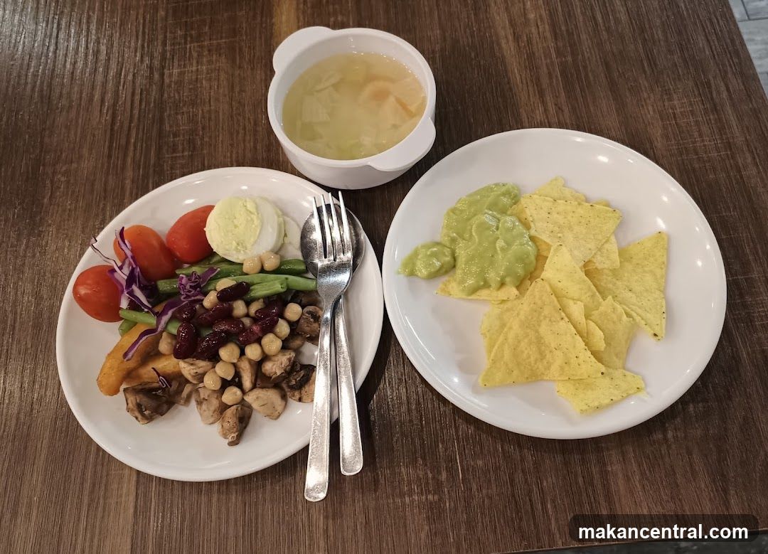 Salad, Nachos, and Soup