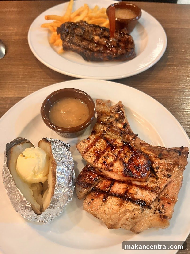 Grilled Pork Chops and Steak Dinner