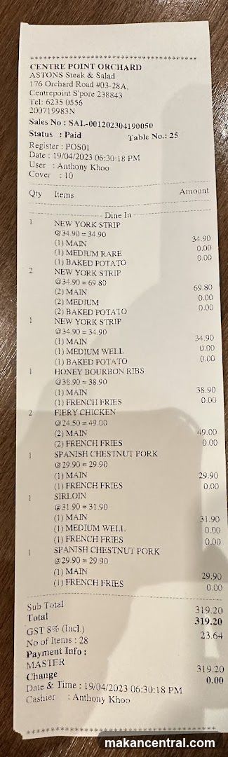 ASTONS Steak & Salad Receipt
