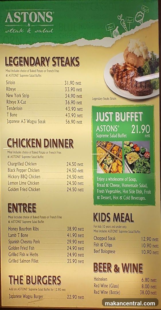 ASTONS steak & salad menu