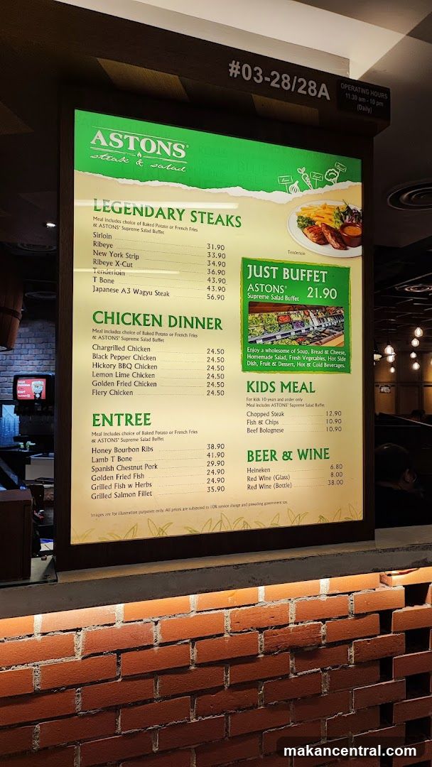 ASTONS Steak & Salad Menu
