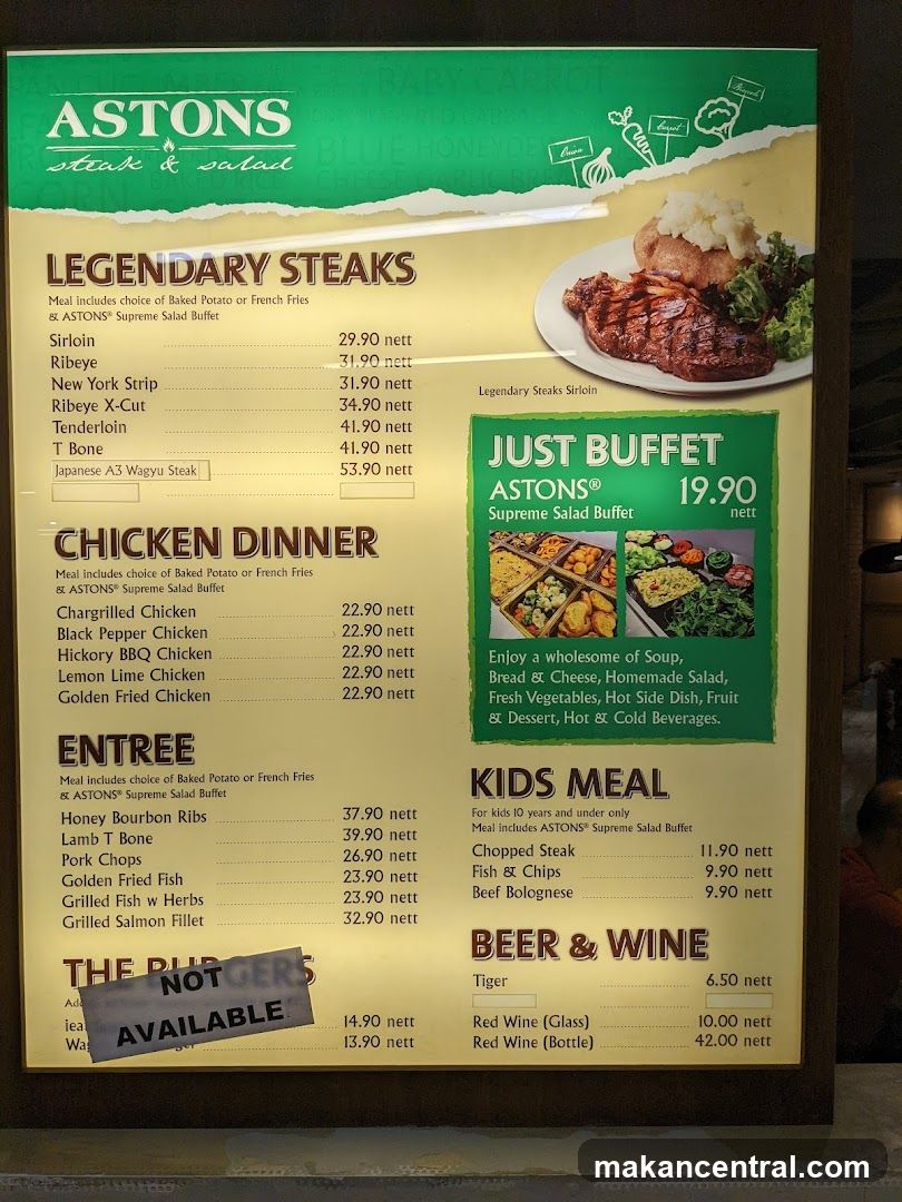 ASTONS steak & salad menu