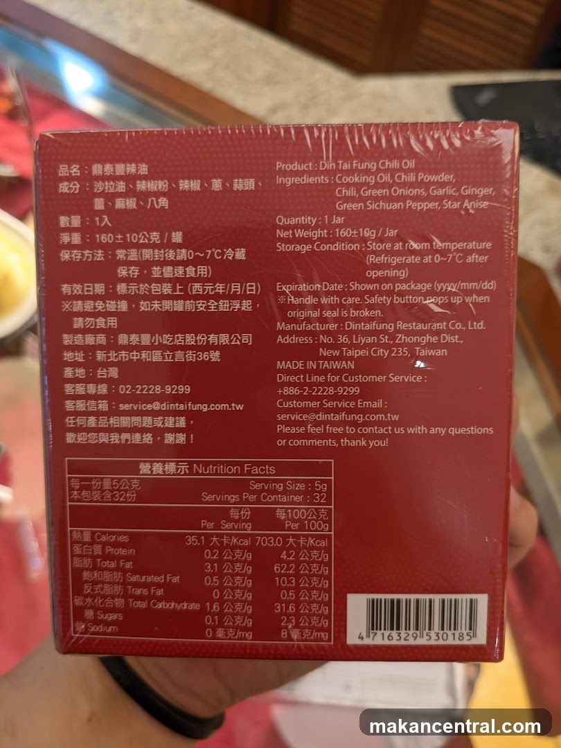 Din Tai Fung Chili Oil Nutrition Facts