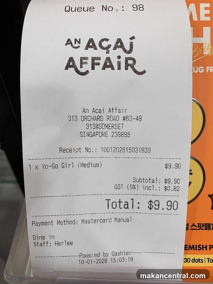 Receipt from An Acai Affair