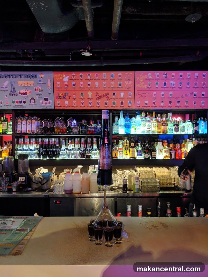 Bar with Shot Glasses and Drinks