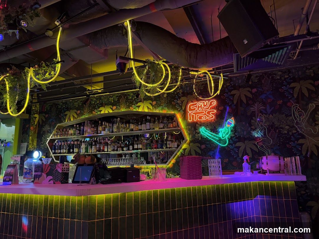 Bar Interior with Neon Signs