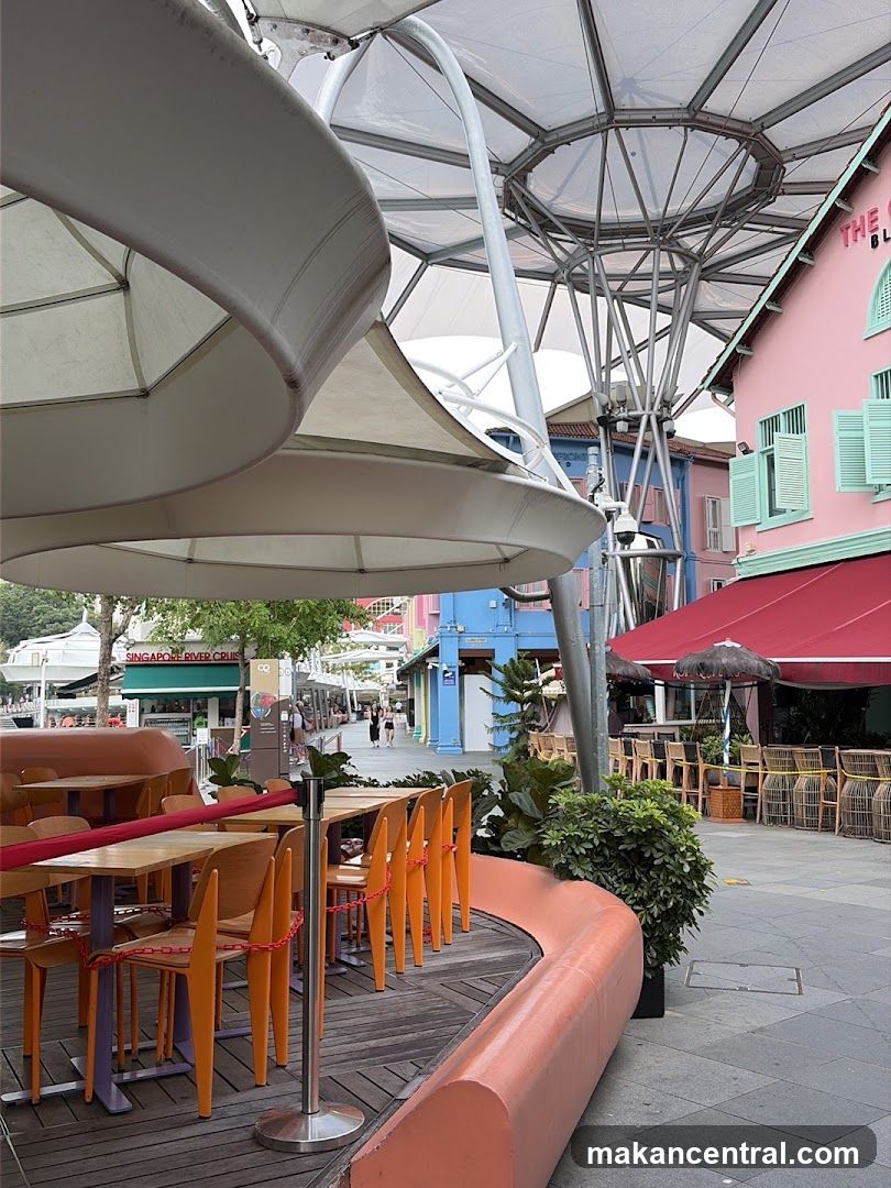 Outdoor Seating Area with Colorful Buildings