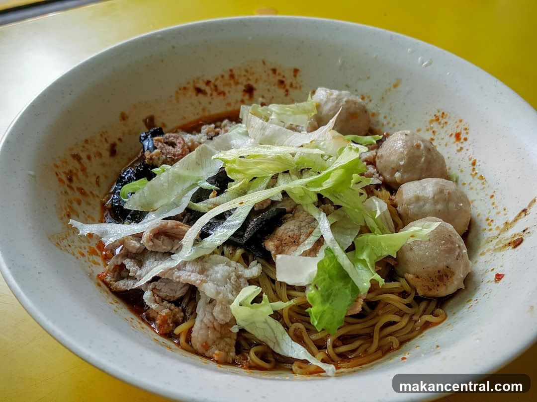 Bowl of Noodles with Meatballs and Sliced Pork