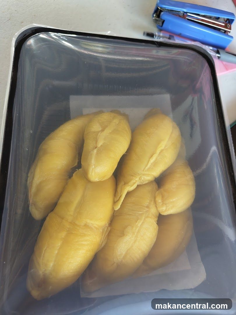 Durian segments in a container
