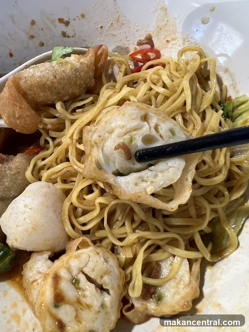 Noodles with Fish Balls and Fried Wontons